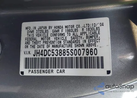 2005 Acura Rsx из США, поврежденный, VIN JH4DC53885S007960